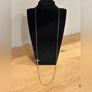 Gold Cross Long Layered Necklace - Elegant Women's Jewelry
36” long